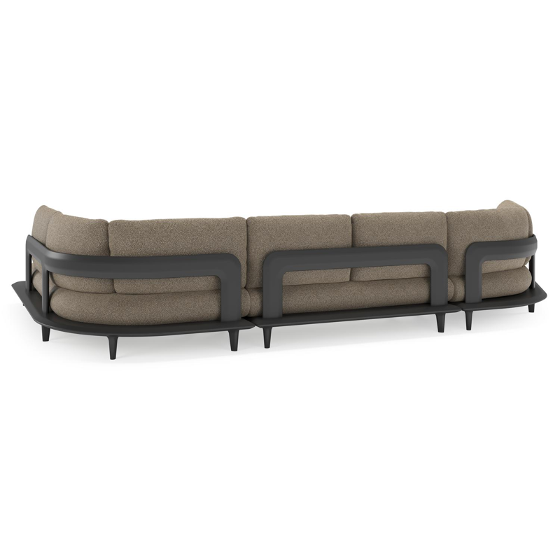 Bomero loungehoek in zwart aluminium met madagascar burch all weather cosytica kussen