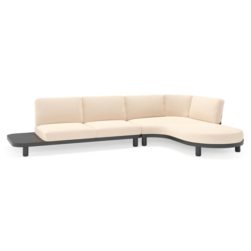 Donato loungehoek in zwart aluminium met all weather sunbrella® luxe Heritage Papyrus kussen