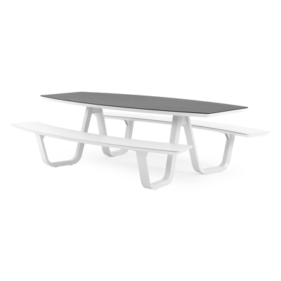 Forno picknicktafel bootvorm in wit aluminium en volkeramiek Basalt Black - L 240 x B 181 x H 72 cm