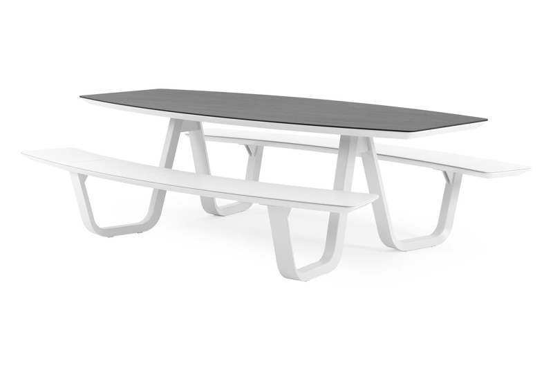 Forno picknicktafel bootvorm in wit aluminium en volkeramiek Basalt Black - L 240 x B 181 x H 72 cm