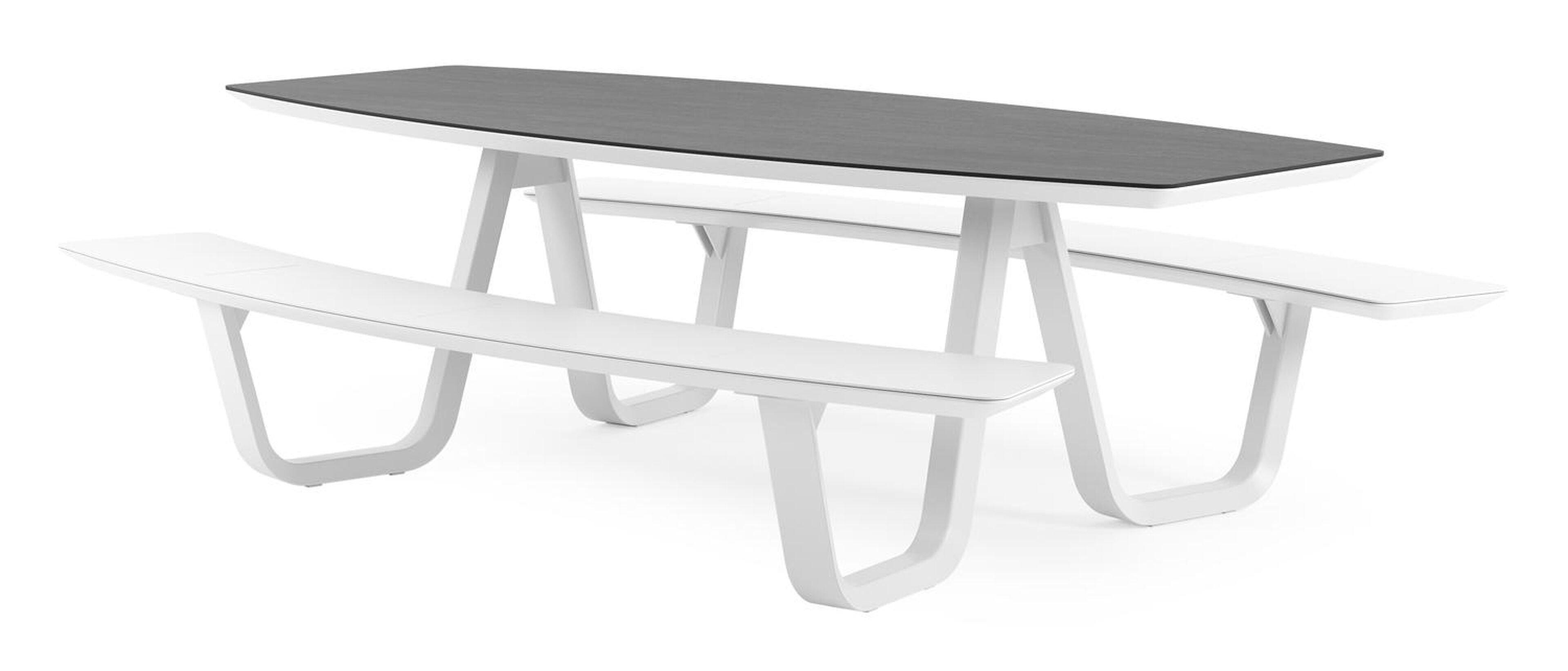 Table de pique-nique Forno forme de bateau forme de bateau en aluminium blanc et céramique pleine Basalt Black - Lg. 240 x Lrg. 181 x Haut. 72 cm