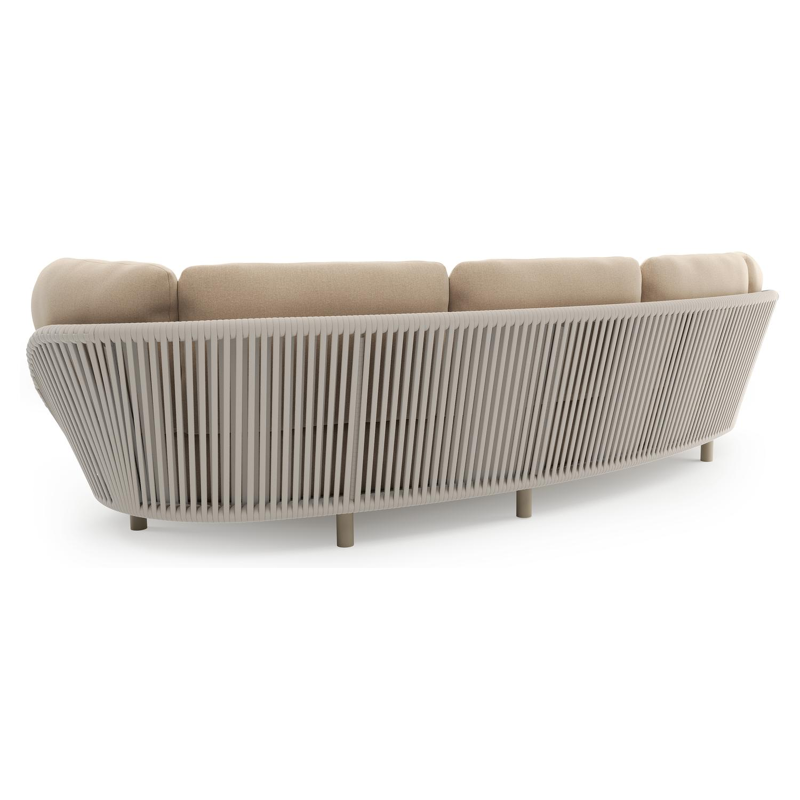 Lupino loungeset in beige aluminium en beige verticaal geweven luxe vlakke brede rope met natte heather beige all weather sunbrella® luxe kussen