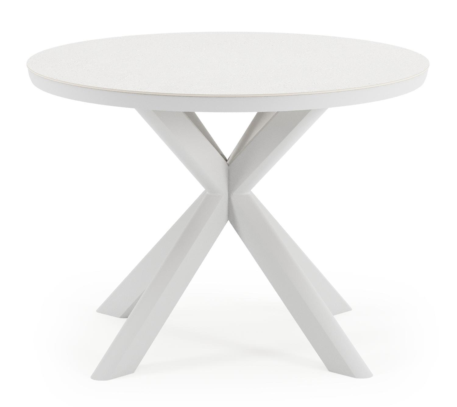 Pamplona ensemble de jardin ronde en aluminium blanc en sintered stone topo minerale avec 4 chaises de jardin Madura