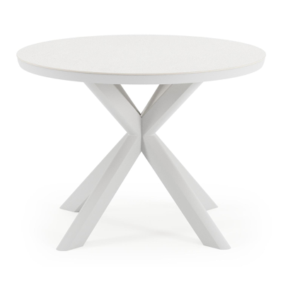 Table de jardin Pamplona ronde en aluminium blanc et sintered stone Topo minéral - Dia. 105 x H 72 cm