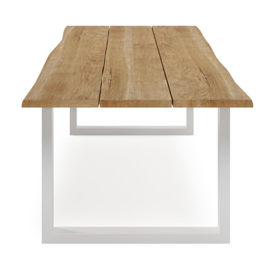 Table de jardin Portorivo en aluminium blanc et teck - Lg 360 x Larg. 107 x H 78 cm