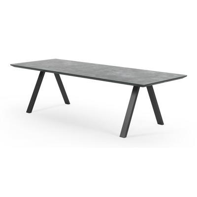 Puglia tuinset in zwart aluminium en grijs keramisch glas tafelblad met 8 Rivo tuinstoelen