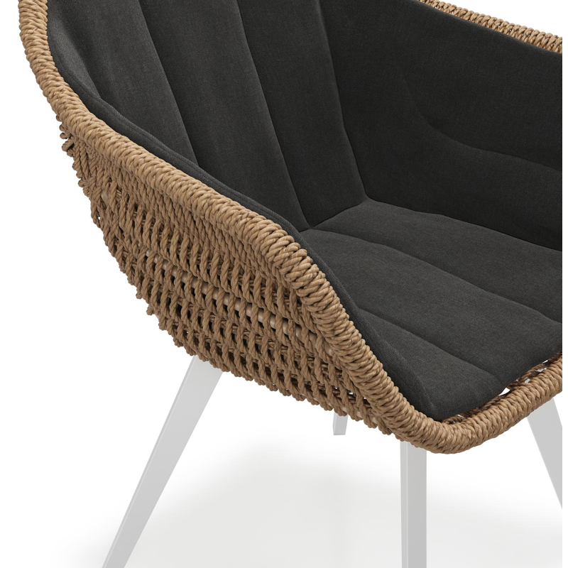 Pagino tuinstoel in wit aluminium en bruin ronde wicker met zitkussen in All Weather Sunbrella® Luxe Natte Sooty