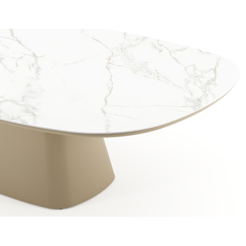 Table de jardin Amico bombo xl en aluminium beige et céramique pleine Calacatta - Lg. 270 x Lrg. 148 x Haut. 74 cm