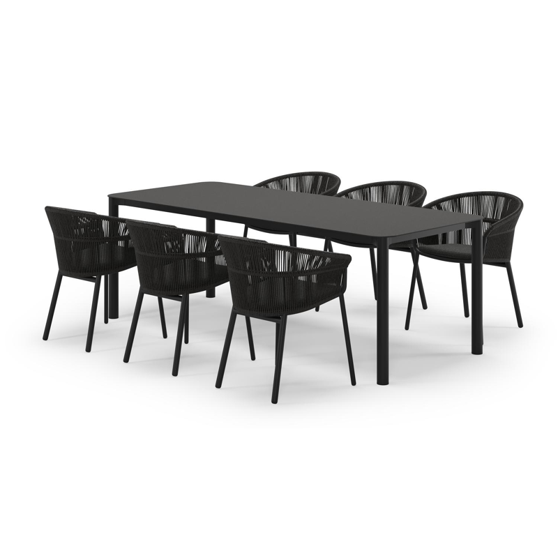 Mira ensemble de jardin rectangulaire arrondi en aluminium noir en sintered stone notte minerale avec 6 chaises de jardin Matera