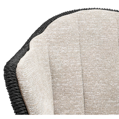 Pagino tuinstoel in teak en zwart ronde wicker met zitkussen in All Weather Sunbrella® Luxe Tundra Sand