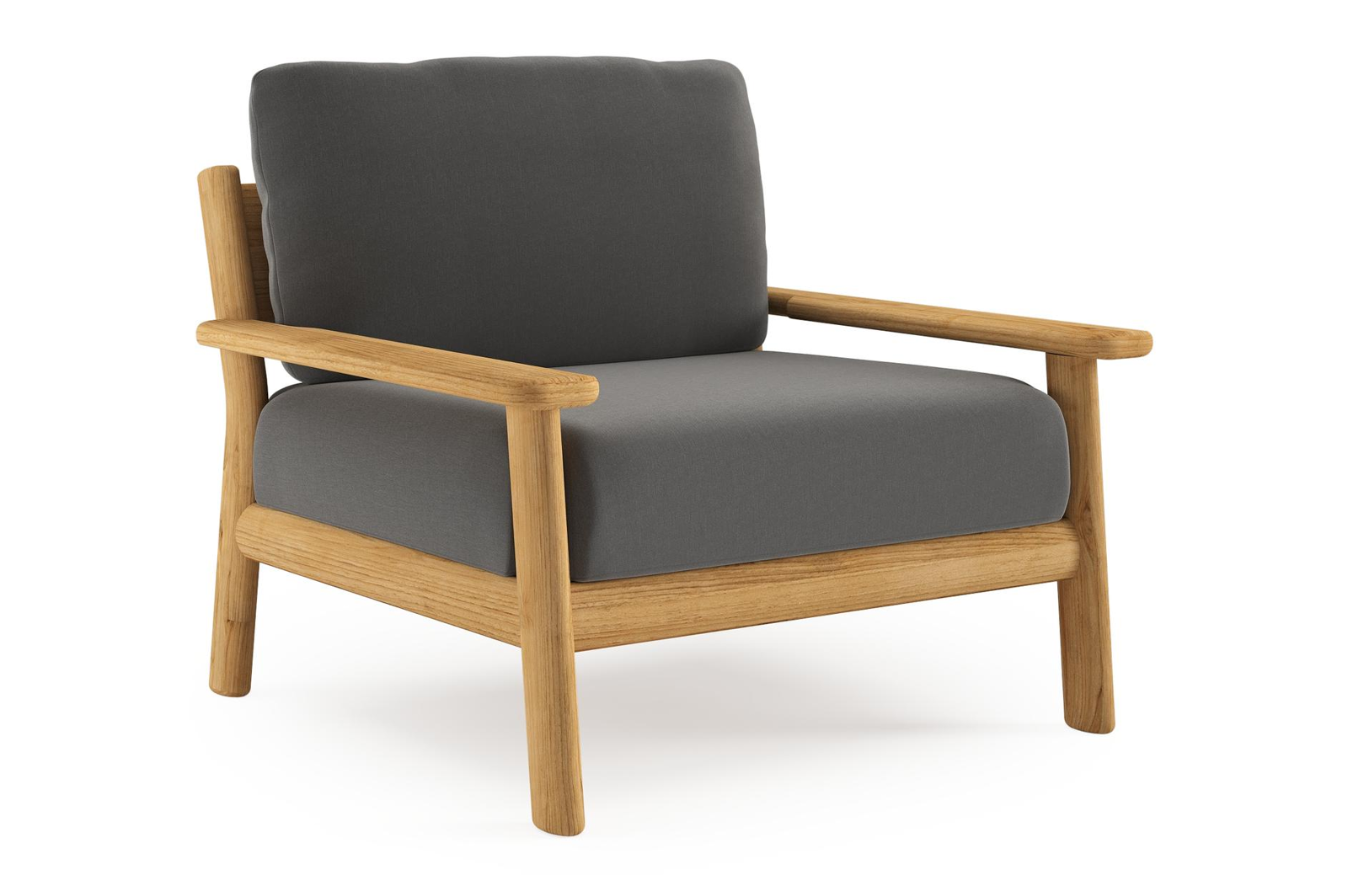 Amaro loungestoel in teak met natte charcoal chine all weather sunbrella® luxe kussen