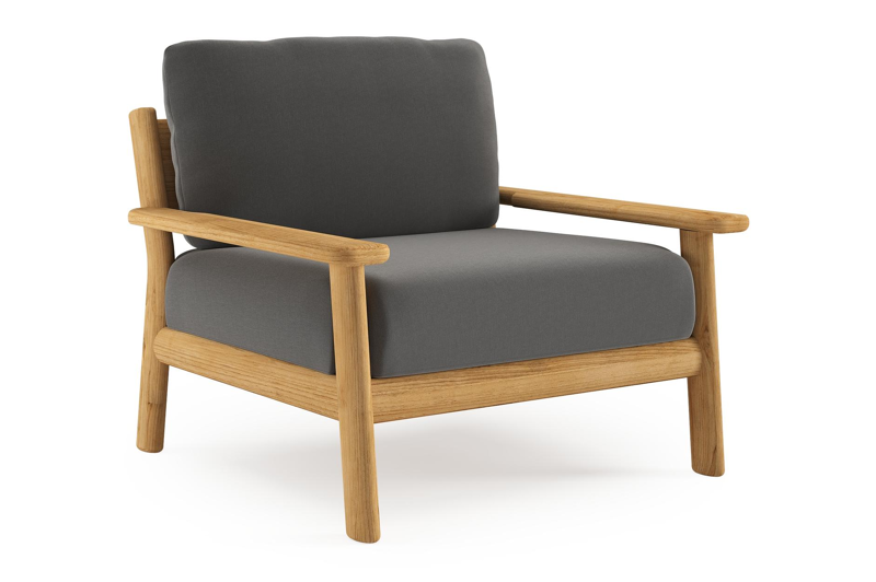 Amaro loungestoel in teak met natte charcoal chine all weather sunbrella® luxe kussen