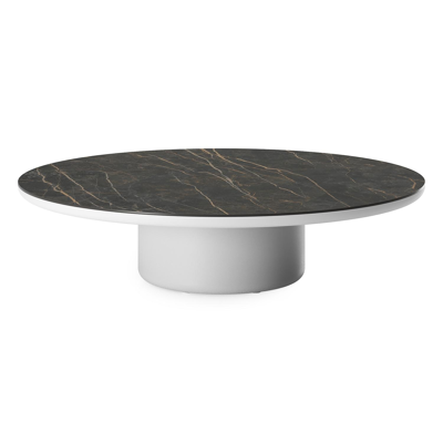 Table de basse Amico ronde en aluminium blanc et céramique pleine Black Obsession - Diam. 110 x Haut. 28 cm