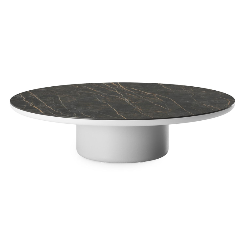 Table de basse Amico ronde en aluminium blanc et céramique pleine Black Obsession - Diam. 110 x Haut. 28 cm