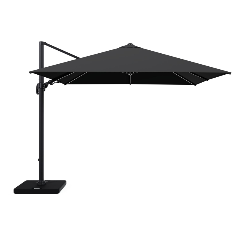 Parasol pendant Avola avec fonction tilt en aluminium noir avec toile de parasol en weather+ softtouch noir - Lg1: 300 x Lg2: 300 cm avec pied de parasol Pedito 120 kg