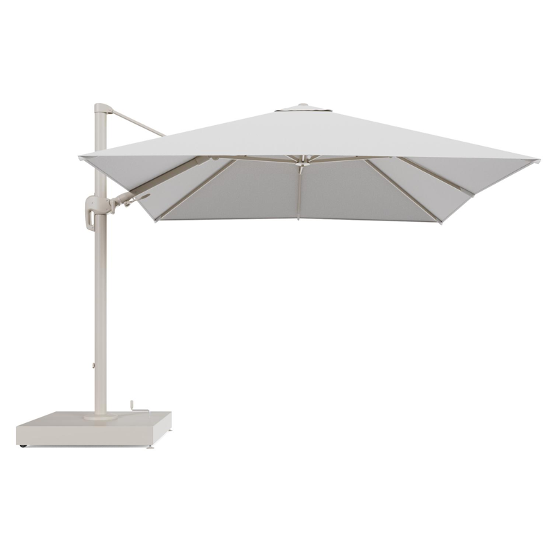 Rufina zweefparasol met tiltfunctie in beige aluminium en Ego Birch All Weather Solica parasoldoek - L1 300 x L2 300 cm met parasolvoet Minore 260 kg met wielen