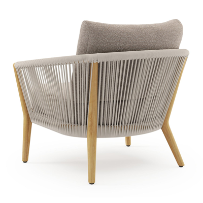 Fauteuil de jardin Orso en tecken corde ronde tissée verticalement beige et coussins en all weather sunbrella® luxe Wander Manioc