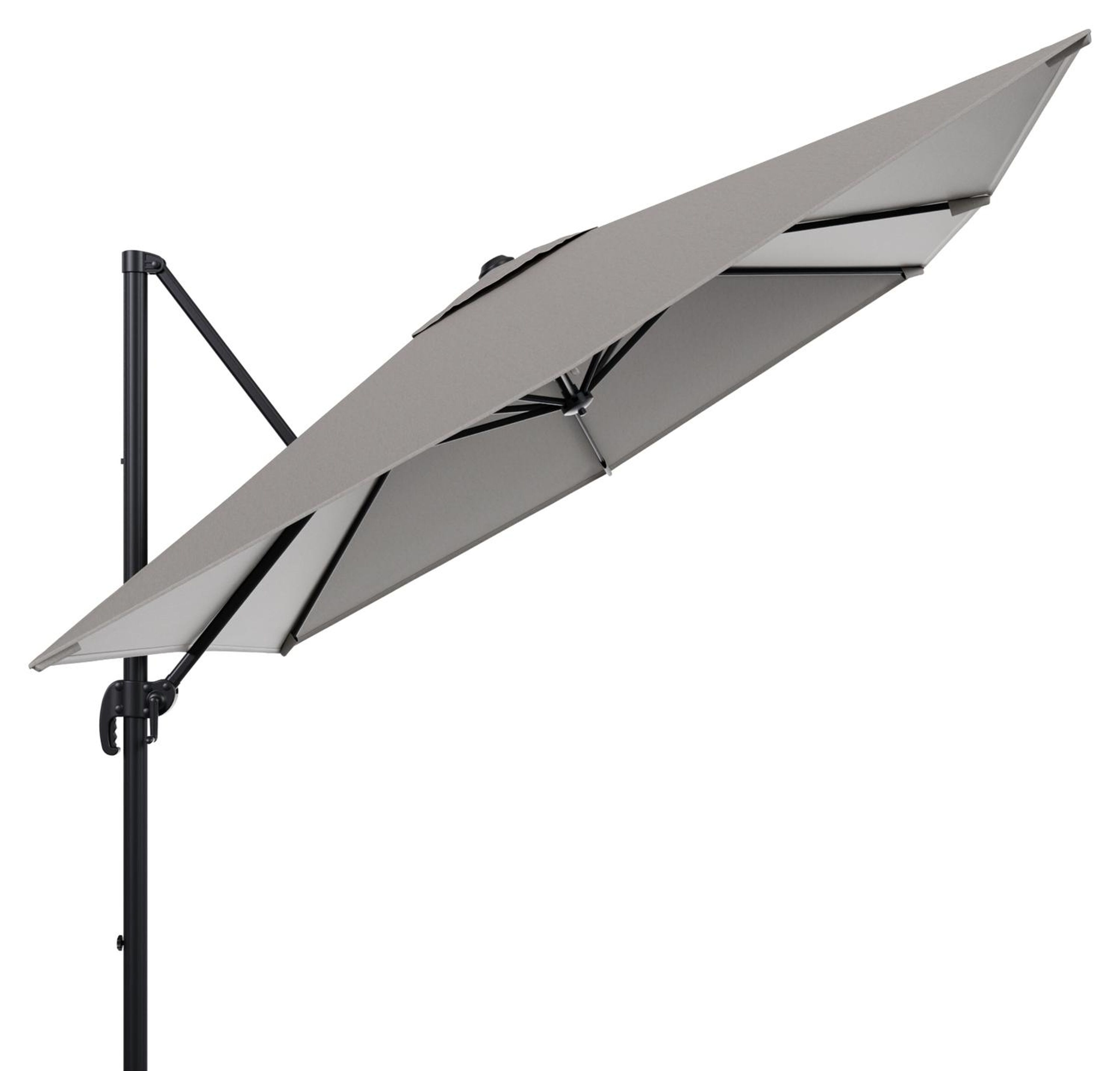 Calpe zweefparasol in zwart aluminium met grijs weather+ softtouch parasoldoek - L1 270 x L2 270 cm (zonder voet)