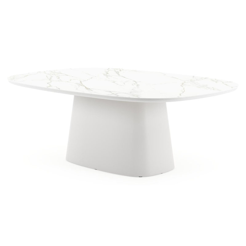 Table de jardin Amico bombo xl en aluminium blanc et céramique pleine Calacatta - Lg. 210 x Lrg. 148 x Haut. 74 cm