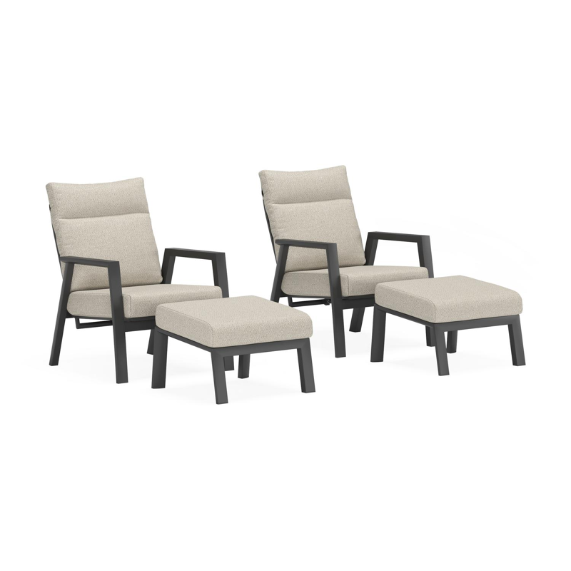 Set van 2 Avila loungestoelen in zwart aluminium met twilight granite weather+ softtouch kussens