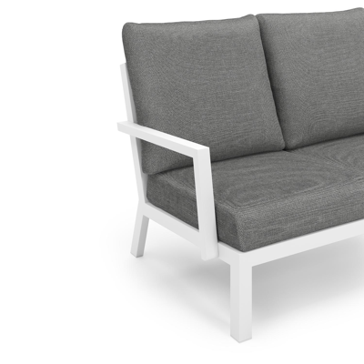 Alcudia loungehoek in wit aluminium en met grijs weather+ softtouch kussen en loungetafel