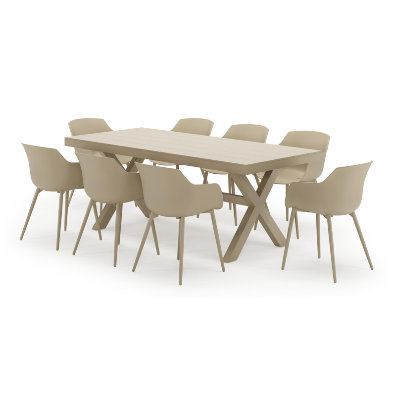 Bahia tuinset in beige aluminium met 8 Paco tuinstoelen