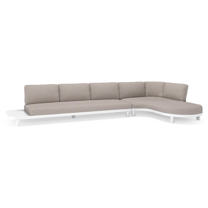 Salon de jardin d'angle Donato en aluminium blanc et coussins en all weather sunbrella® luxe Tundra Charcoal