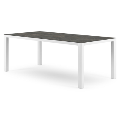 Como tuintafel in wit aluminium en volkeramiek Black Obsession - L 200 x B 100 x H 75 cm