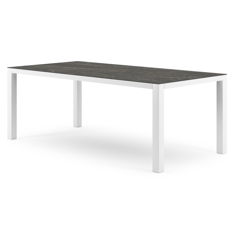 Table de jardin Como en aluminium blanc et céramique pleine Black Obsession - Lg. 200 x Lrg. 100 x Haut. 75 cm