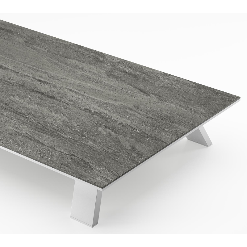 Table de basse Cesano rectangulaire en aluminium blanc et céramique pleine Aspen Grey - Lg. 140 x Lrg. 80 x Haut. 24.2 cm