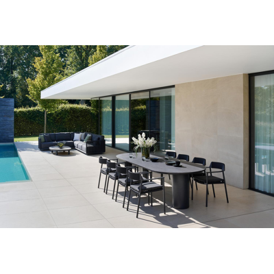 Fiordo tuinstoel in zwart aluminium en zwart vierkant geweven ronde rope 