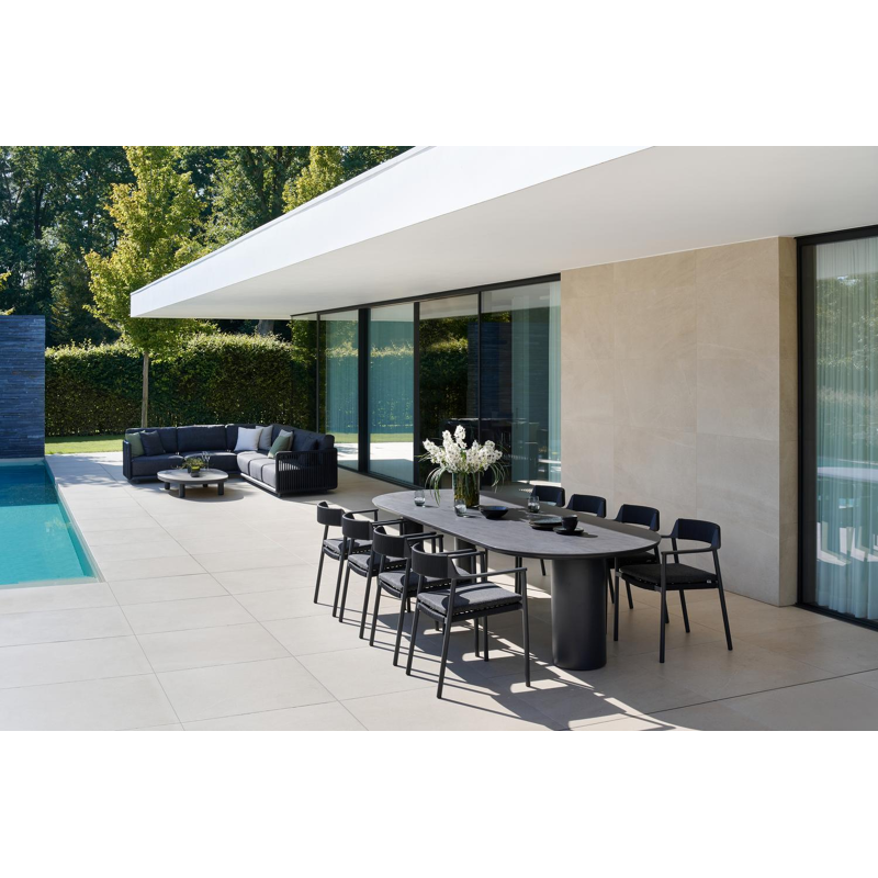 Fiordo tuinstoel in zwart aluminium en zwart vierkant geweven ronde rope 