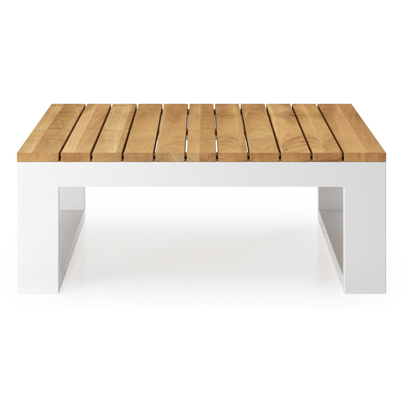 Verato hoektafel in wit aluminium en naturel teak - L 88 x B 88 x H 31,5 cm