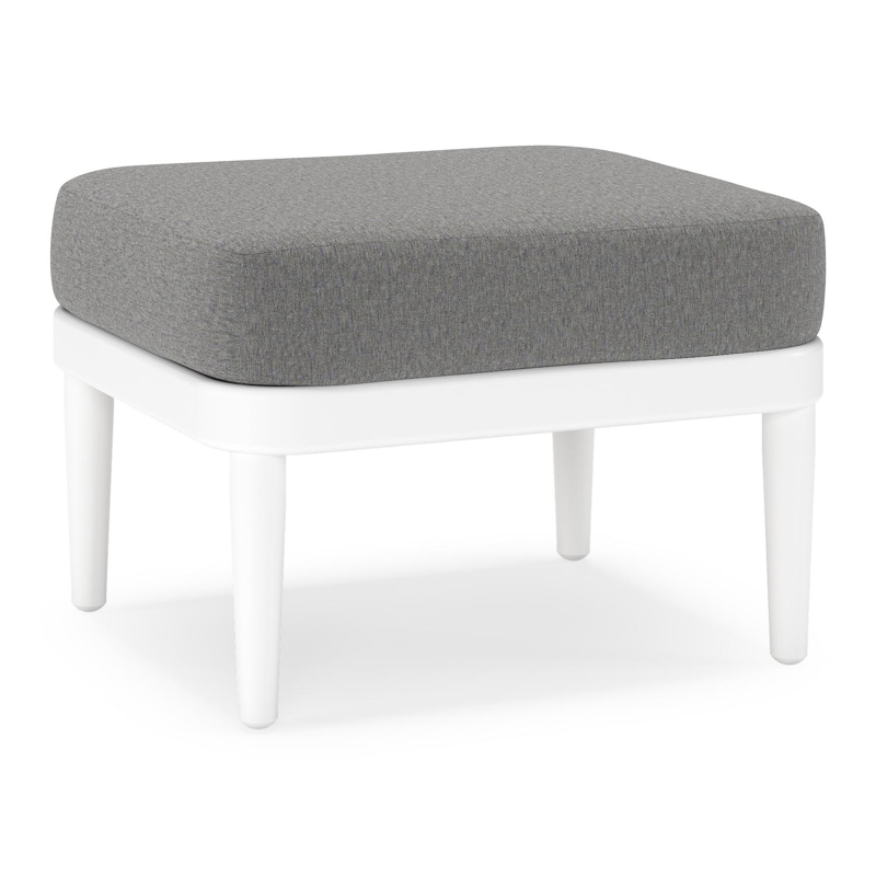Pouf Orso en aluminium blanc et coussins en all weather sunbrella® luxe Heritage Slate