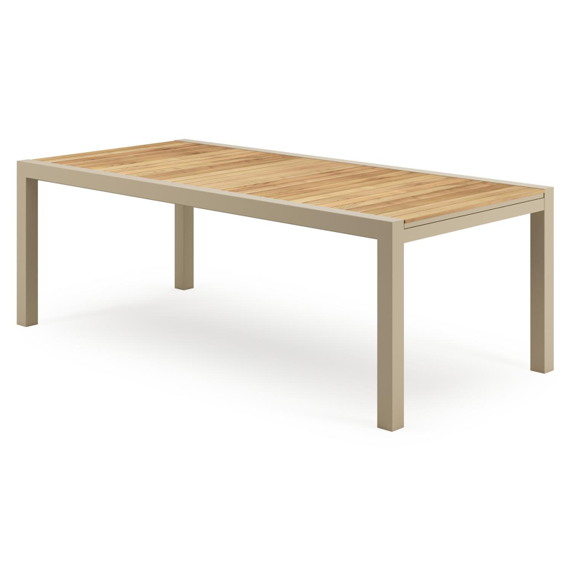 Ensemble de jardin Calobra extensible rectangulaire en aluminium beige et teck avec 10 chaises de jardin Zamora