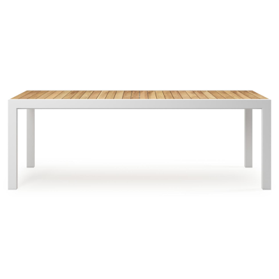 Calobra verlengbare tuintafel in wit aluminium en teak - L 220/330 x B 107 x H 75 cm