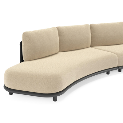 Lomano loungebank in zwart aluminium en beige verticaal geweven luxe vlakke rope met althea camel all weather cosytica kussen