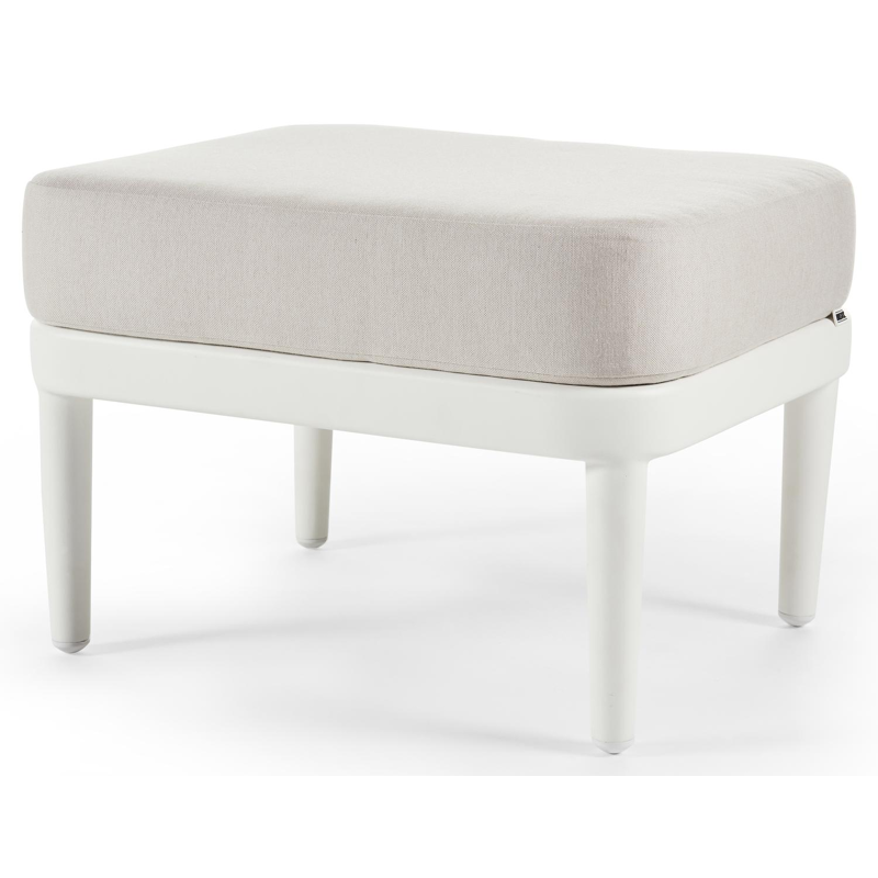 Orso poef in wit aluminium en beige textilene met natte linen chalk all weather sunbrella® luxe kussen