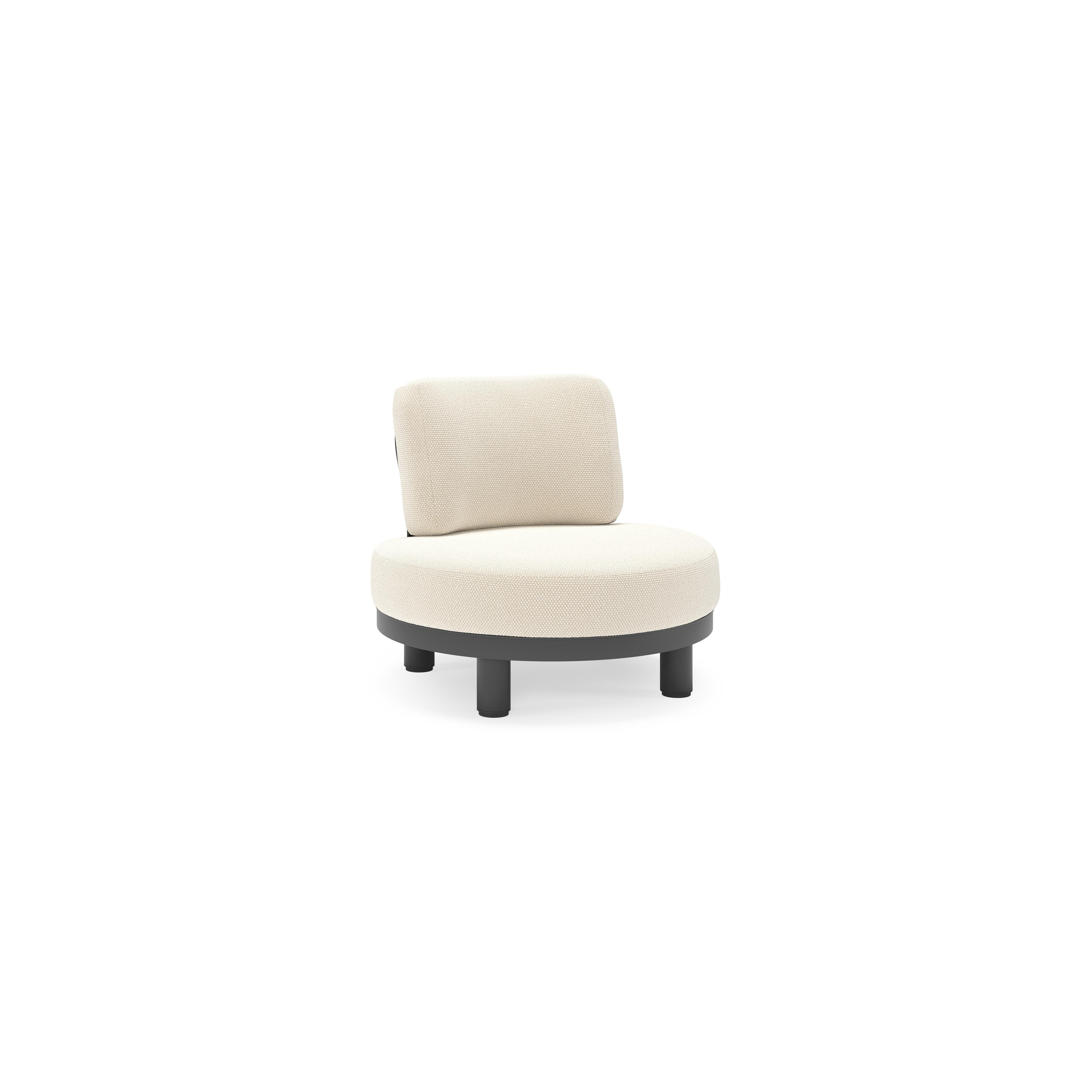 Fauteuil de jardin Donato en aluminium noir et coussins en all weather cosytica Althea Off White