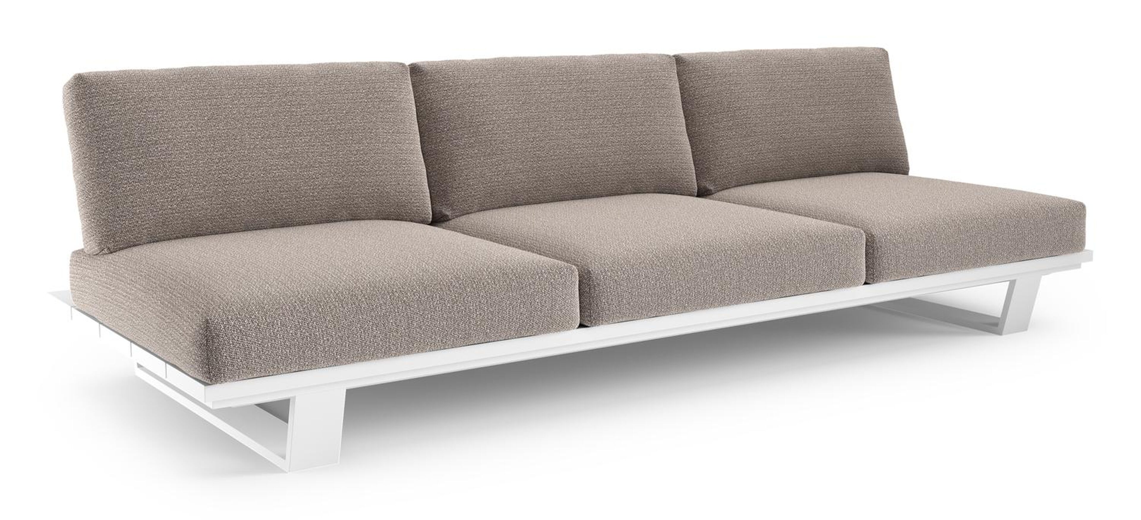 Canapé de jardin Pagino en aluminium blanc et coussins en all weather sunbrella® luxe wander granite