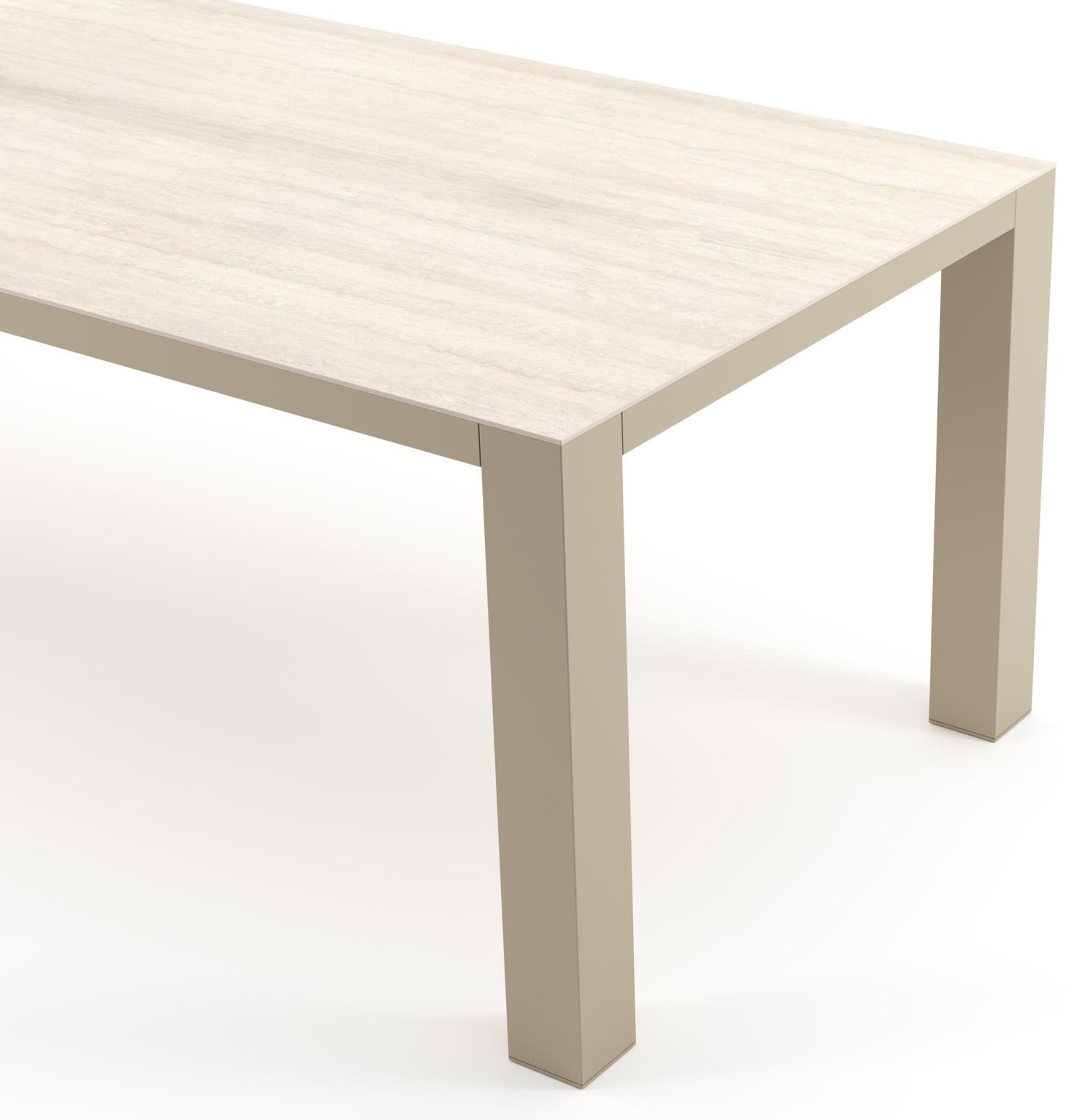 Table de jardin Nano rectangulaire en aluminium beige et céramique pleine Travertino Bianco - Lg. 240 x Lrg. 100 x Haut. 75 cm