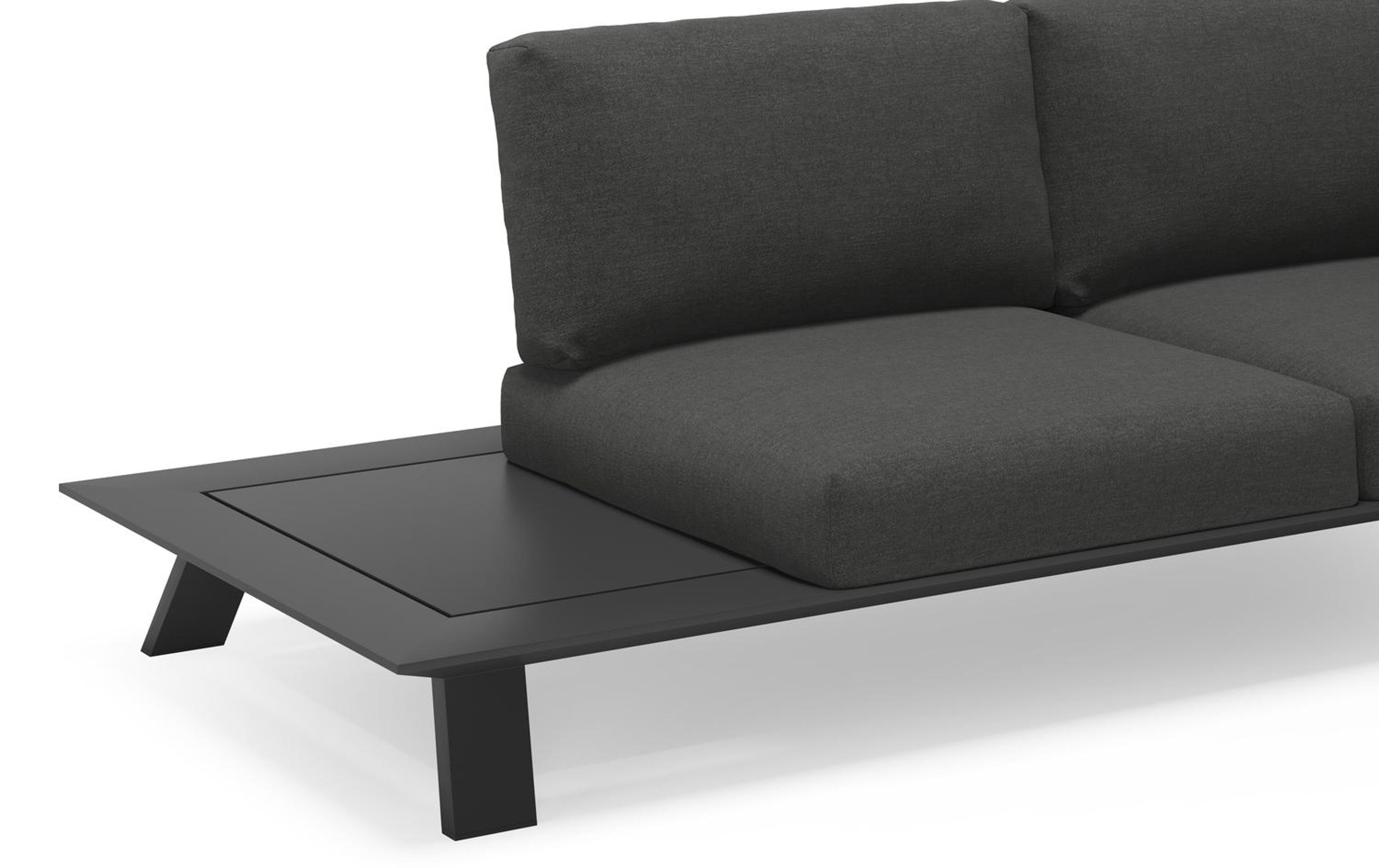 Cesano loungehoek in zwart aluminium met tundra charcoal all weather sunbrella® luxe kussens