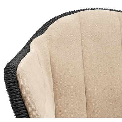 Pagino tuinstoel in wit aluminium en zwart ronde wicker met zitkussen in All Weather Sunbrella® Luxe Natte Heather Beige