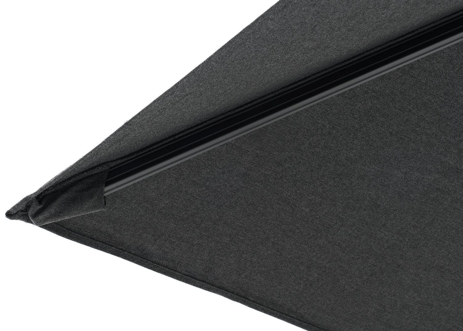 Avola zweefparasol met tiltfunctie in zwart aluminium met natte sooty all weather sunbrella® premium parasoldoek - L1 300 x L2 300 cm (zonder voet)