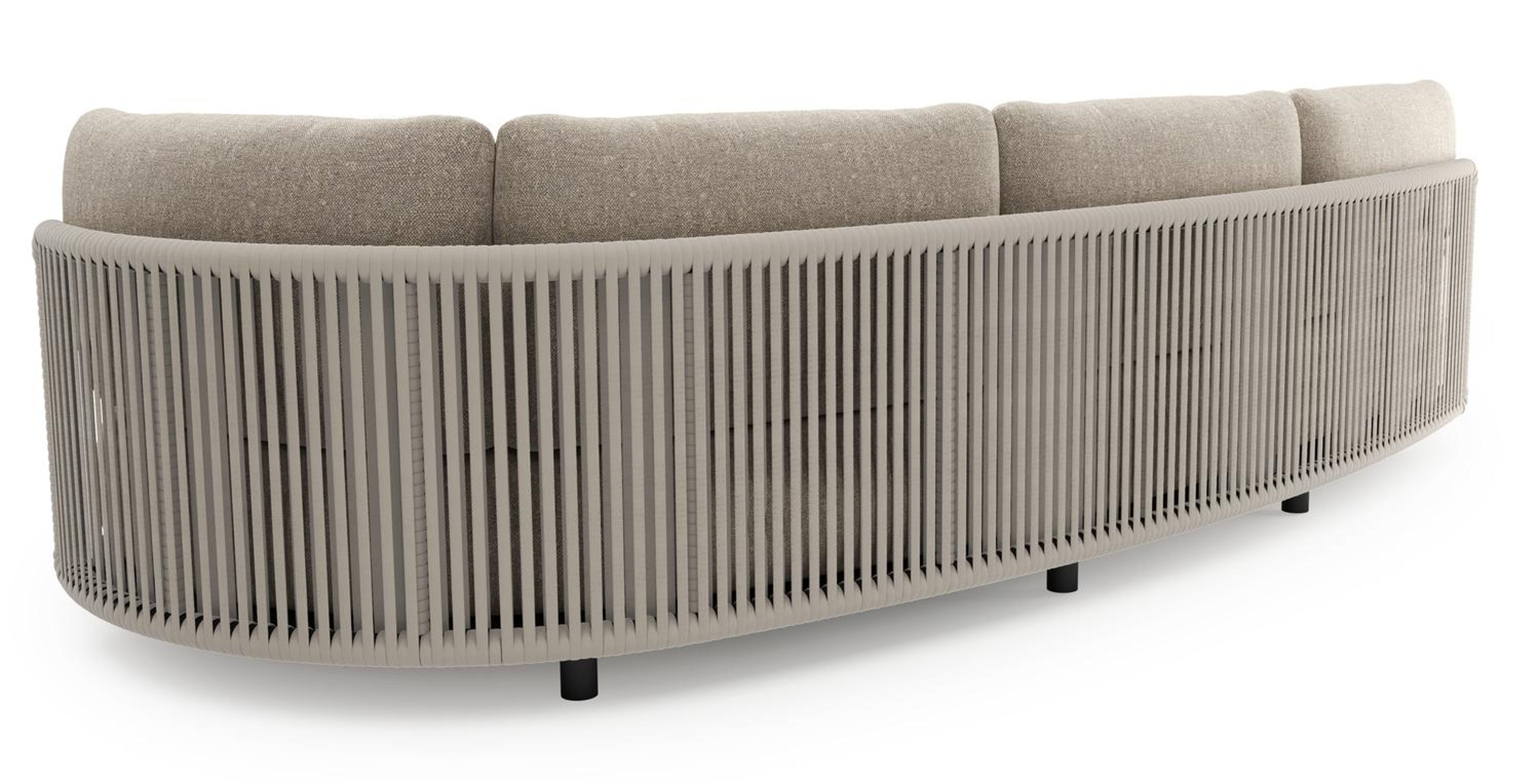 Lomano loungebank in zwart aluminium en beige verticaal geweven luxe vlakke rope met chartres pewter all weather sunbrella® luxe kussen