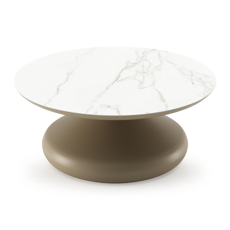 Bomero loungetafel rond in beige aluminium en volkeramiek Calacatta - Dia. 84 x H 32.2 cm