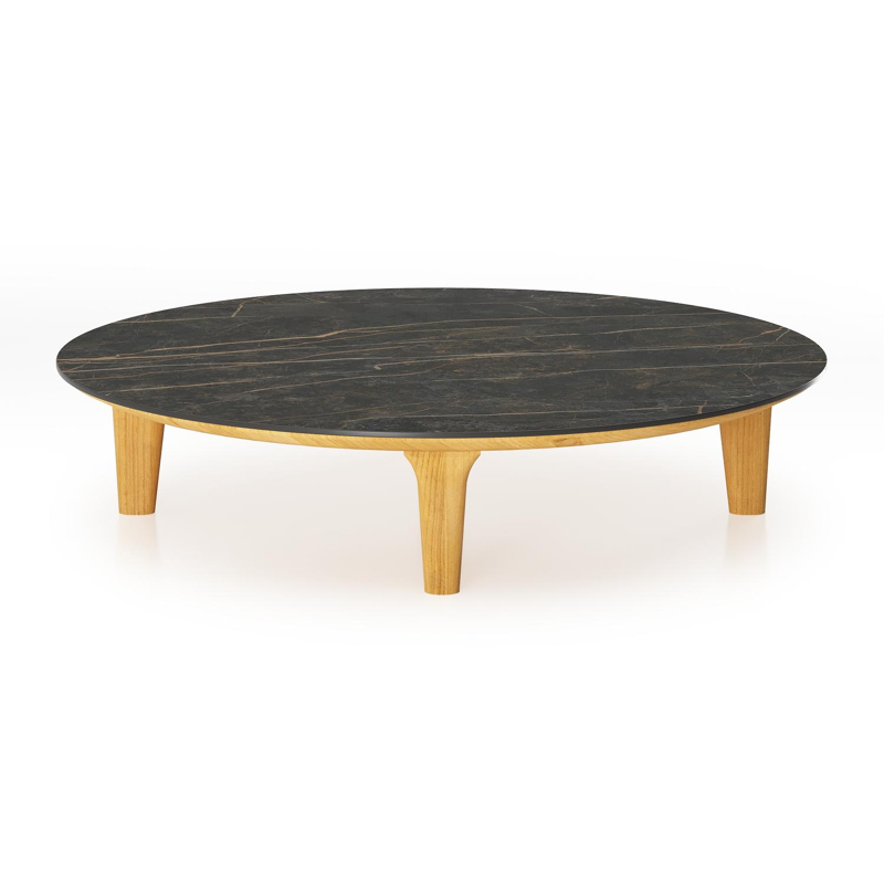 Table de basse Bomero en teck et céramique plein Black Obsession - Diam. 85 x Haut. 20 cm