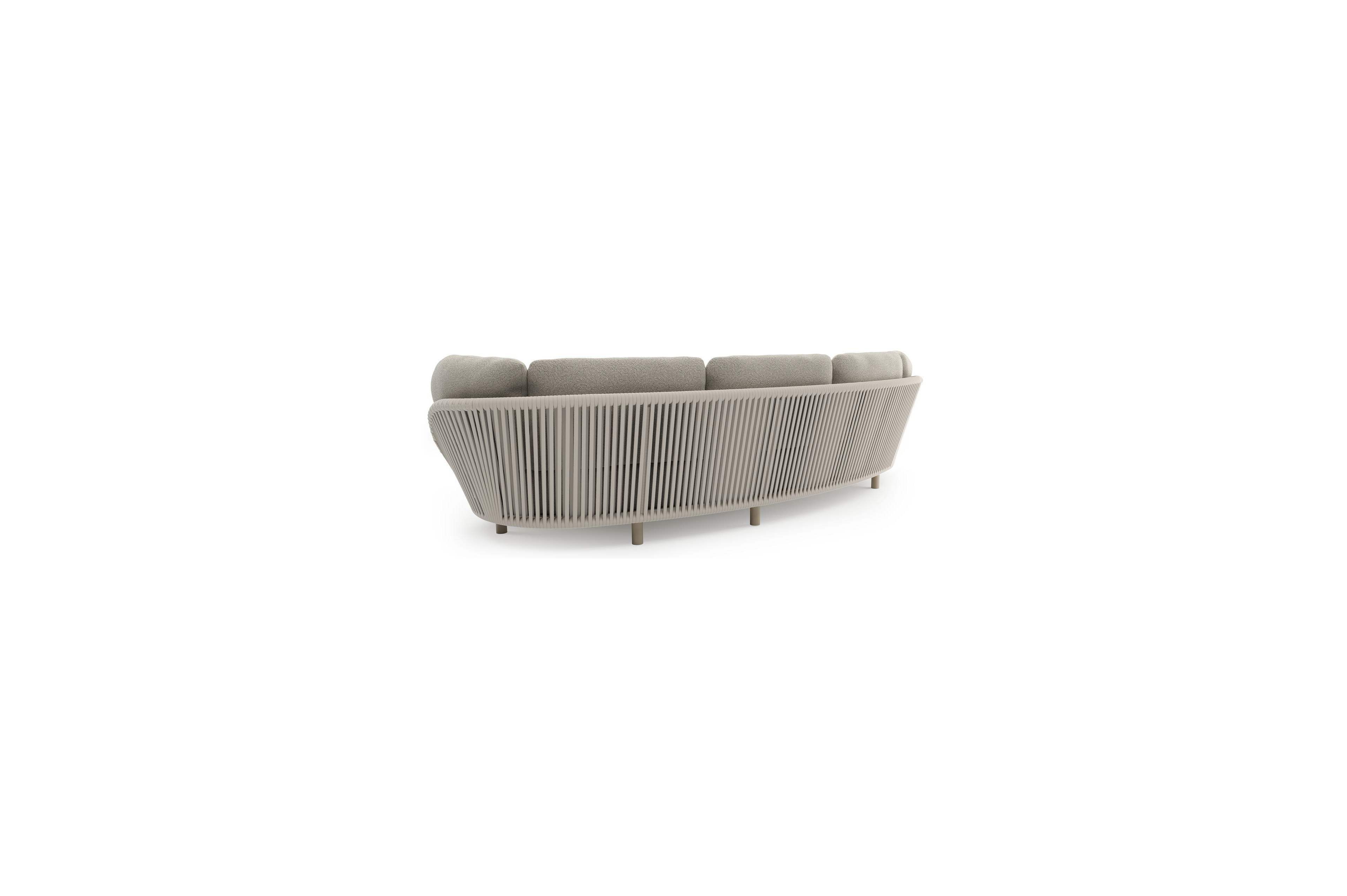 Lupino loungebank in beige aluminium en beige verticaal geweven luxe vlakke brede rope met firenze sand all weather solica kussen