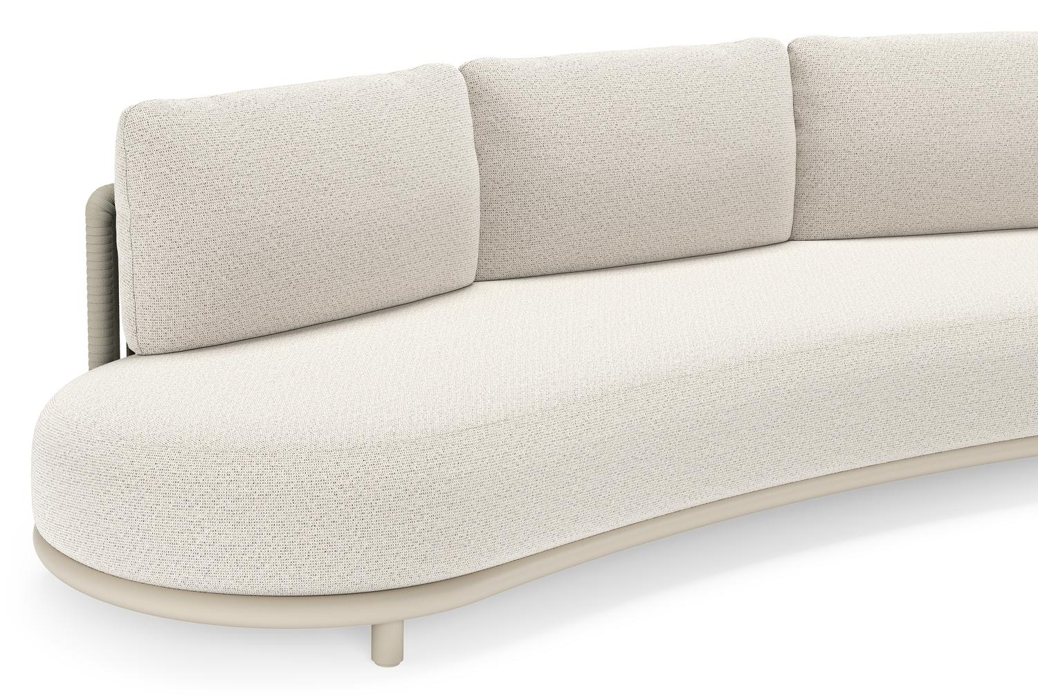 CanapÃ© de jardin Lomano en aluminium beige et corde luxe plate tissÃ©e verticalement beige et coussins en all weather solica Firenze Natural