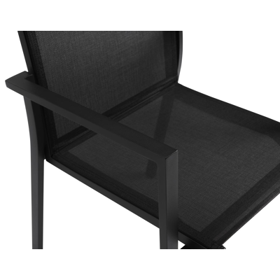 Rimini stapelbare tuinstoel in zwart aluminium en zwart textilene